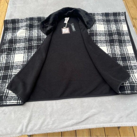 NWT Marina Luna Black & White Check Cape Faux Fur Collar - Picture 3 of 9